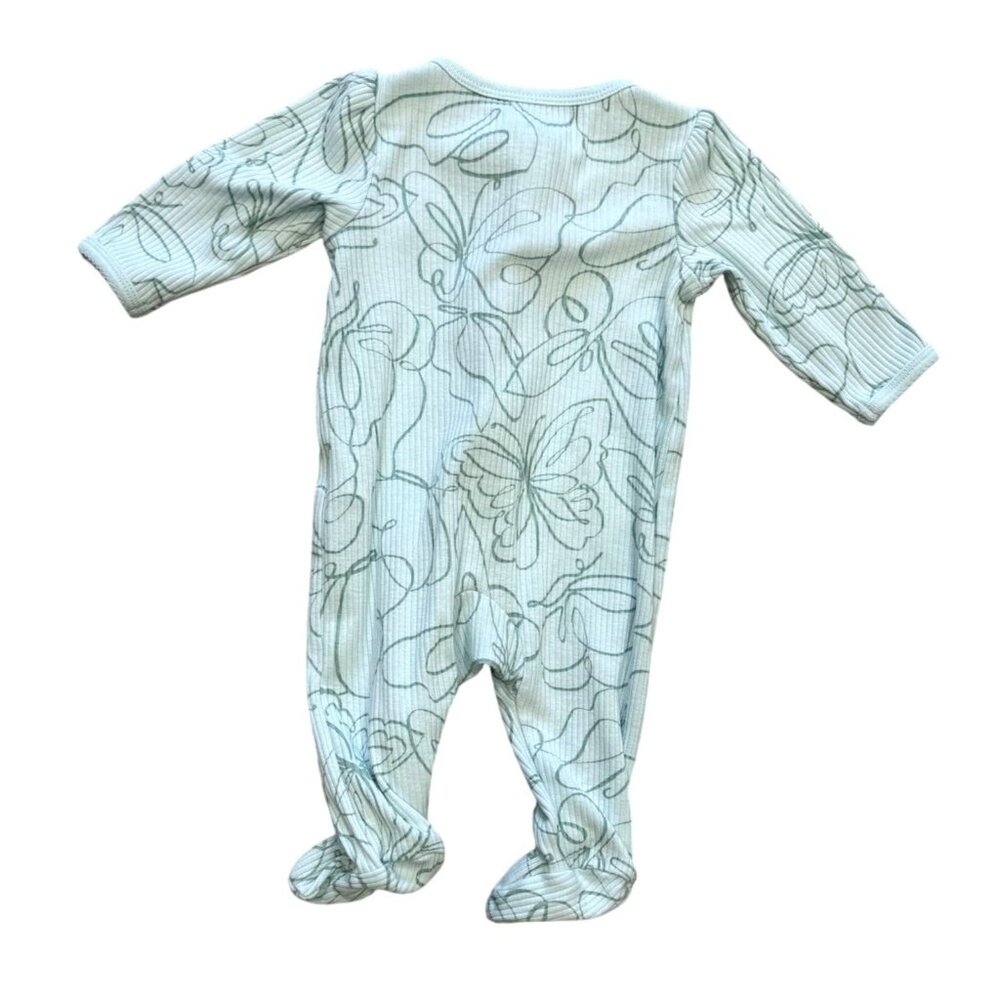 Carters Baby Long Sleeve Sleep Play Footed Onesies 3M Cotton Blend Green White - Picture 3 of 7